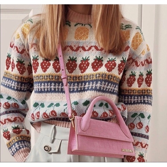 Sweaters - Zara Fruit Intarsia Knit Sweater Pink Fair Isle Strawberry Cherry Pineapple L